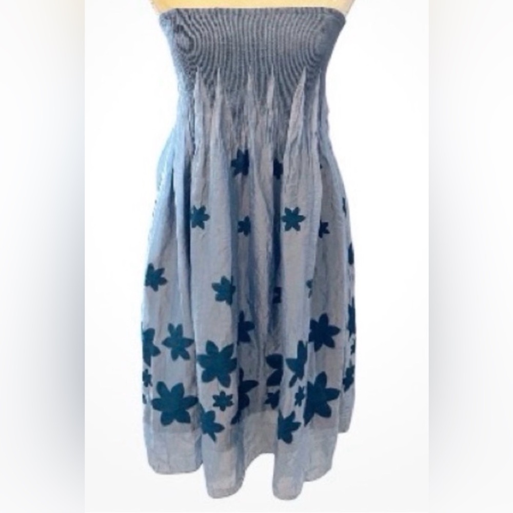 Anthropologie Lapis Strapless Blue Sheen Dress